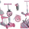 Driewieler Step en Loopfiets in 1 met Duwstang en lichtgevende Wielen Roze