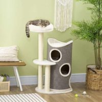 Krabpaal, 109 cm, kattenboom met krabton, klimboom, kattenkrabpaal met kattenbed, kattenmeubel met sisalzuilen, krabton voor katten, wit + grijs