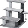 PawHut Katzentreppe 3-stufige Haustiertreppe mit Kratzsäulen Ball Hundetreppe Tiertreppe für Katzen bis 5 kg Plüsch Jute Grau 45 x 40 x 48 cm