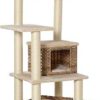 PawHut Rattan Kratzbaum mit Katzenhöhle Mehrstufiger Katzenbaum Kletterbaum für Katzen E1 MDF Sisal Beige+Braun 55 x 55 x 174 cm