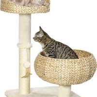 Krabpaal, 72 cm, met 2 kattenbedden, met kussens, speelgoedbal, beige+roomwit