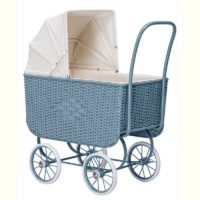 Poppenwagen Retro Rotan blauw